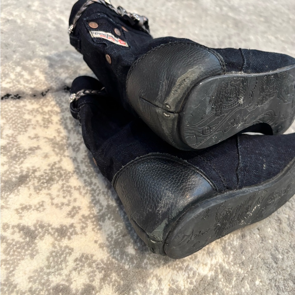 Diesel Denim Ankle Boots with Belt Crystals Strap – Edgy Casual Style size 5.5 - Picture 12 of 16
